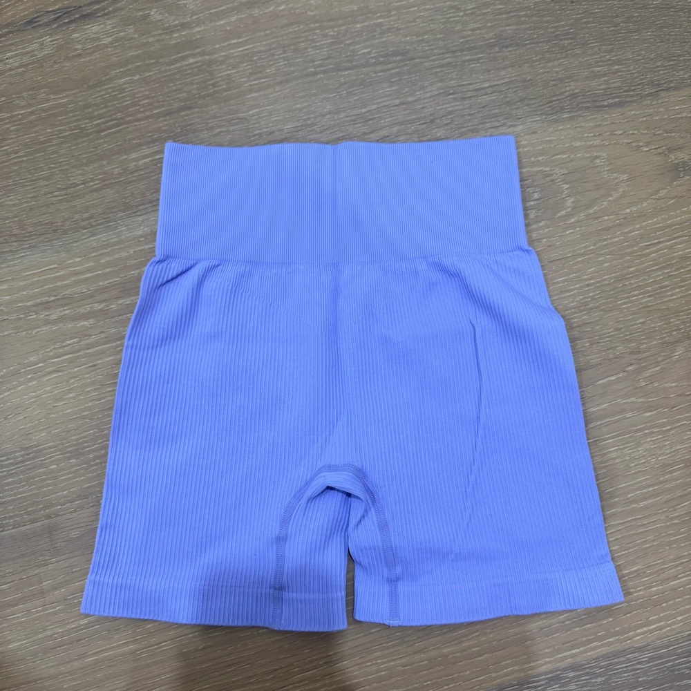 Purple Ribbed High-Waisted Shorts - Picture 3 of 3